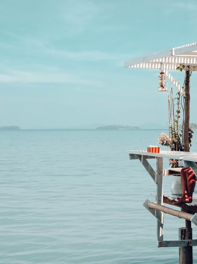 A waterfront table with a peaceful ocean view.